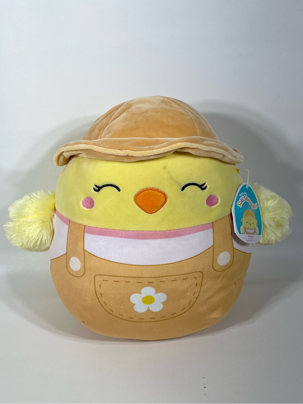 Squishmallows Aimee Yellow Chick in Tan Overalls & Hat Plush DAMAGED SEE PHOTOS